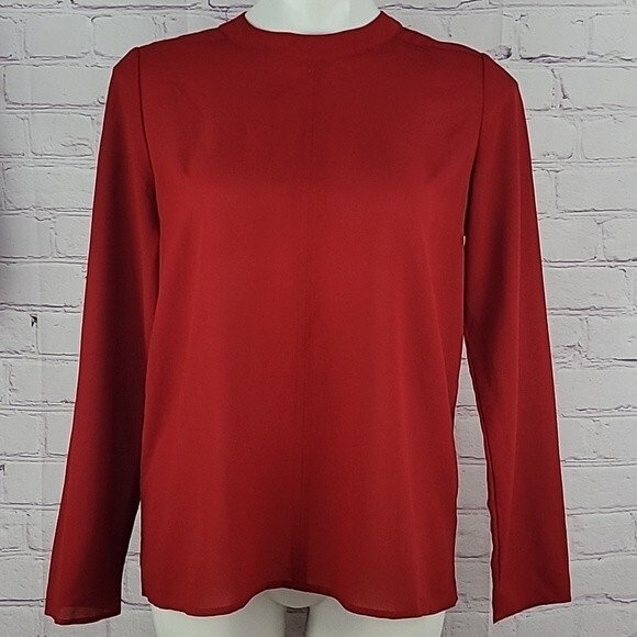 Paper Crane Womens Sheer Blouse Size Medium Red Long Sleeve Zipper Closure - Picture 1 of 8